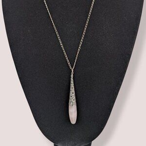 V. Pink Quartz Filigree-Like Pendant Necklace